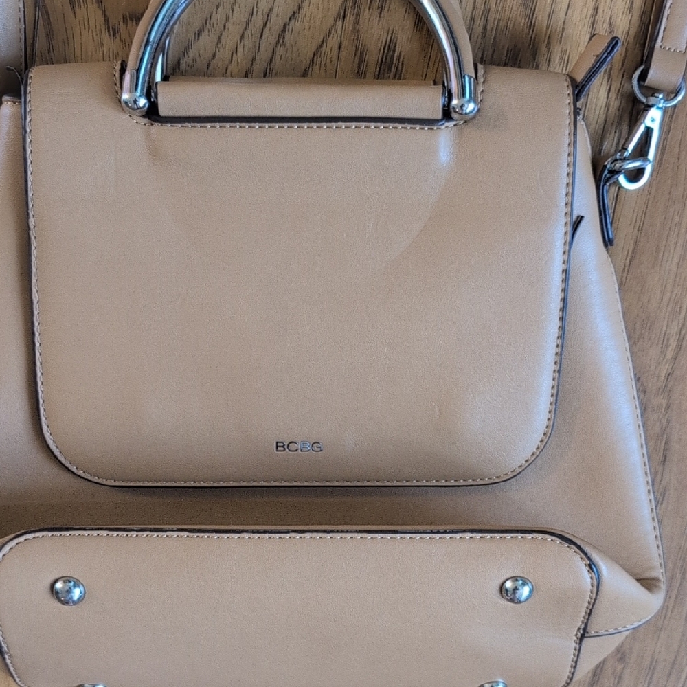 BCBG Beige Satchel with Silver Accents
